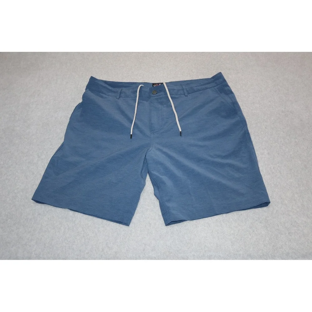 Faherty All Day Shorts Mens38 Blue Hybrid Stretch Drawstring Casual Polyester